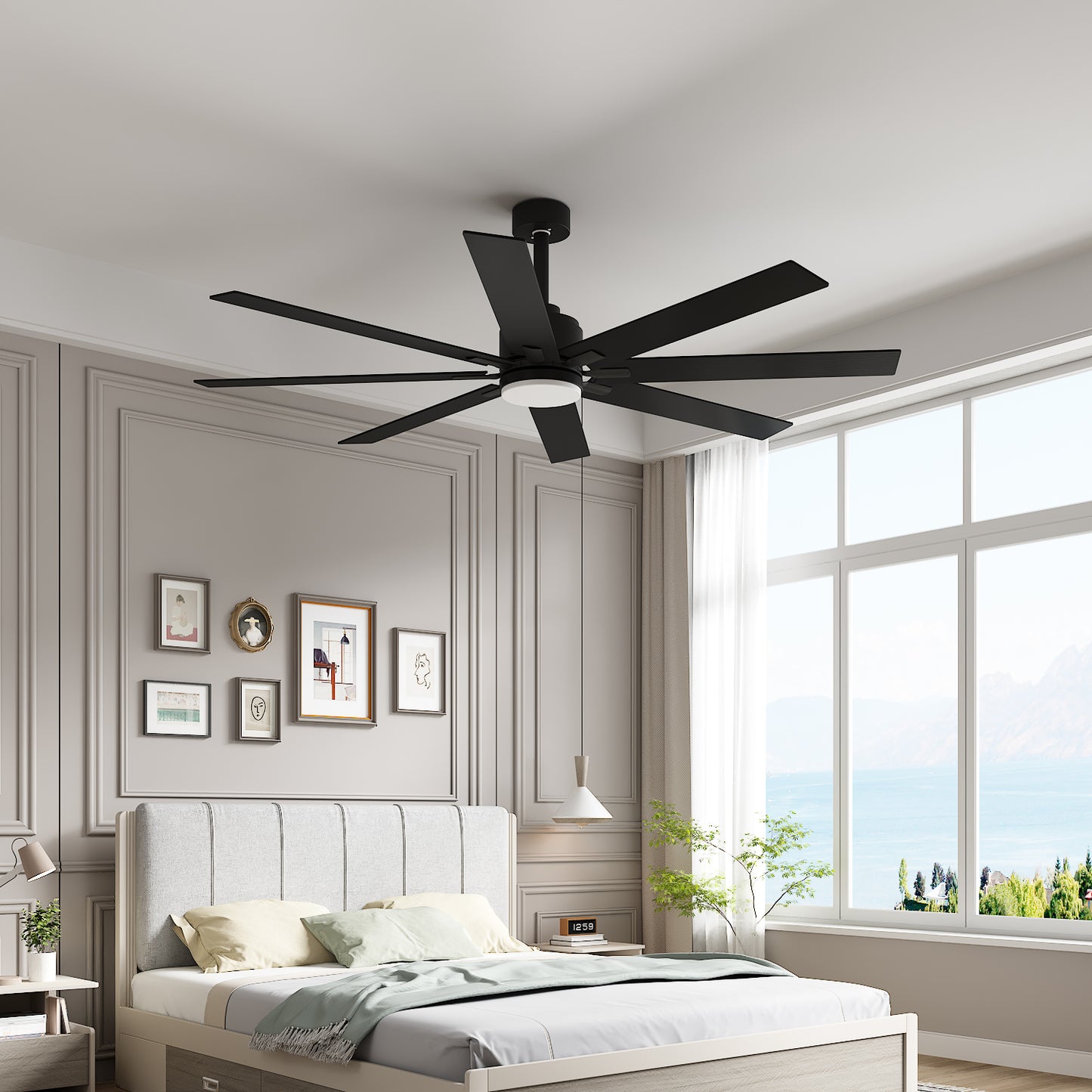 WIAWG 72" Large Ceiling Fan with Integrated LED and 8 Blades: Modern Design for Indoor/Outdoor Use, Black Finish