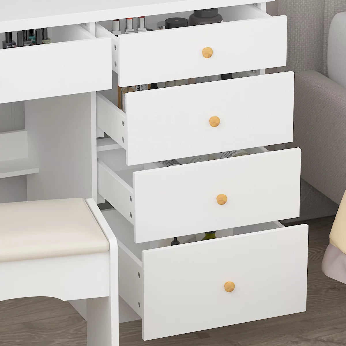 Vanity Set with Mirror Modern Storage Makeup Dressing Table with 5 Drawers White