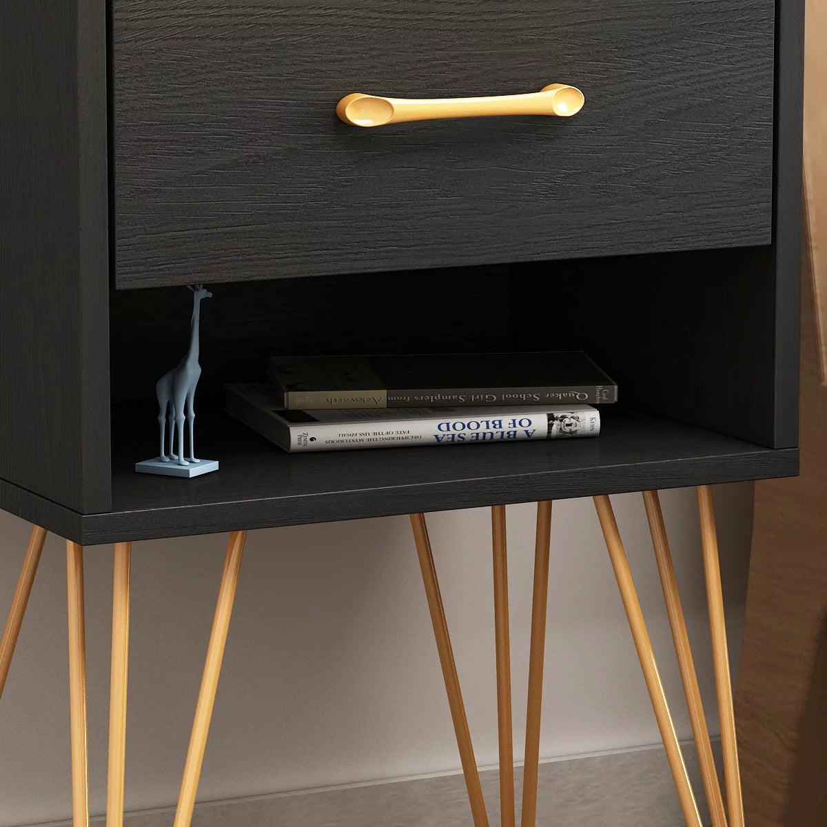 WIAWG Metal Frame Nightstand with Drawer, Modern End Table Set of 2 for Bedroom, Black