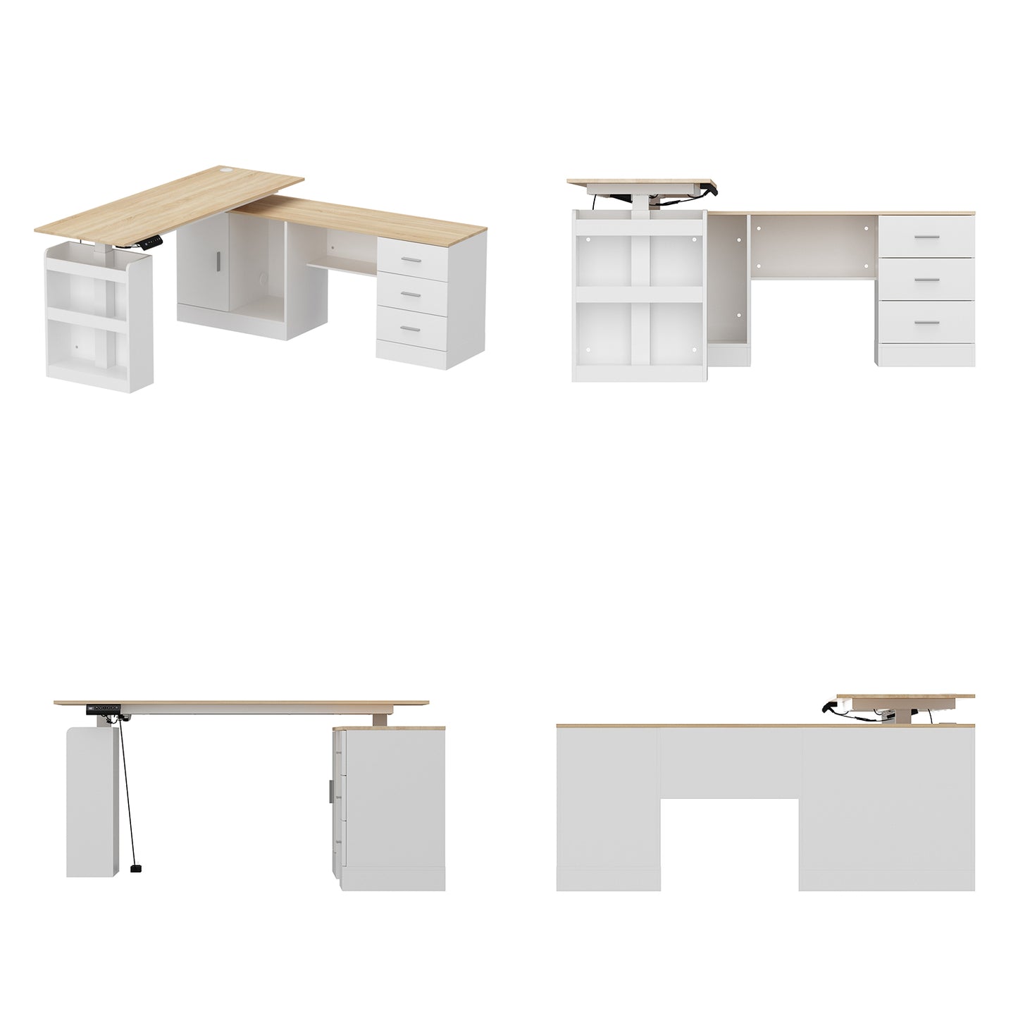 Wiawg 63" Electric Height Adjustable Standing Desk, , L Shaped Home Office Table,Oak&White