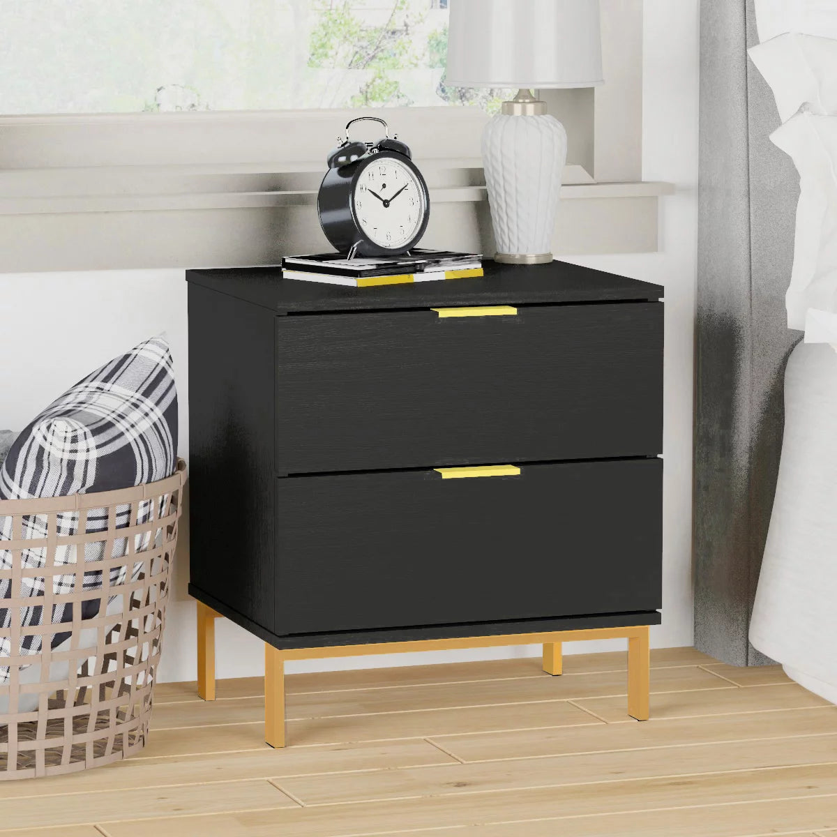 WIAWG Modern Nightstand with Drawer End Table for Bedroom with Metal Frame Black