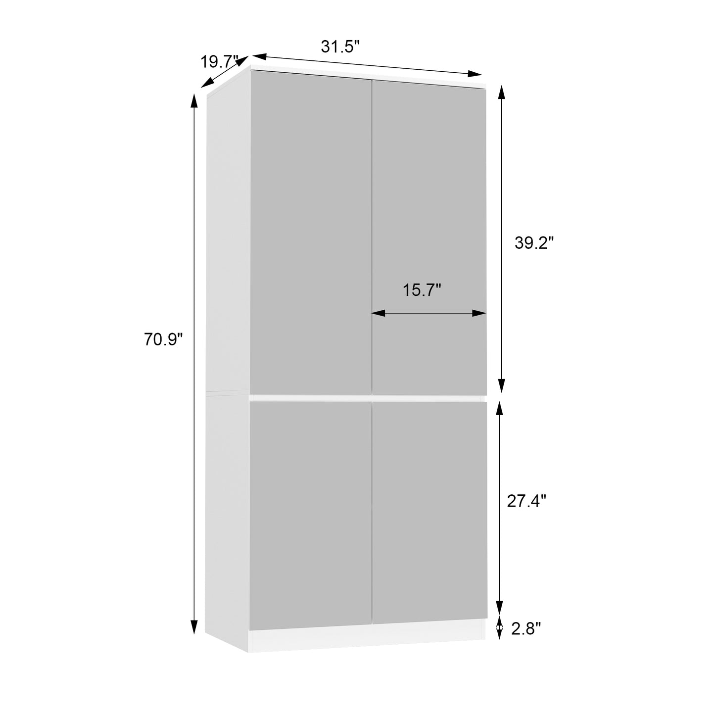 Wiawg Wardrobe Closet with 4-Mirrored Door, Armoire Closet Cabinet with Hanging Rod for Bedroom,White