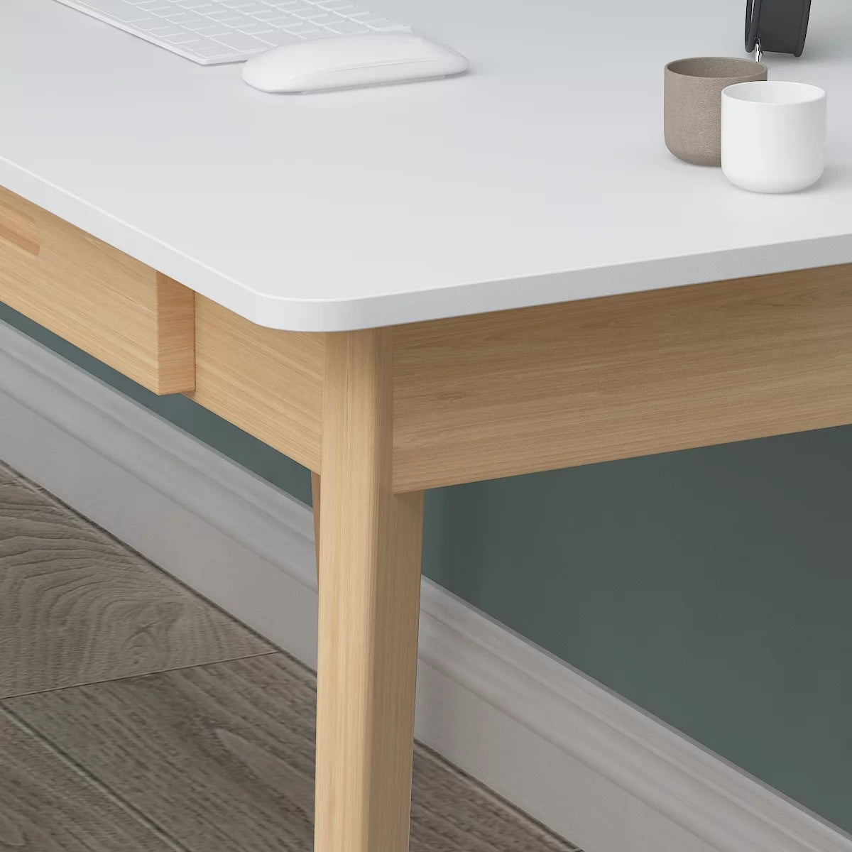 WIAWG Modern Office Desk with Drawer Simple Computer Desk Wood 39.4" White