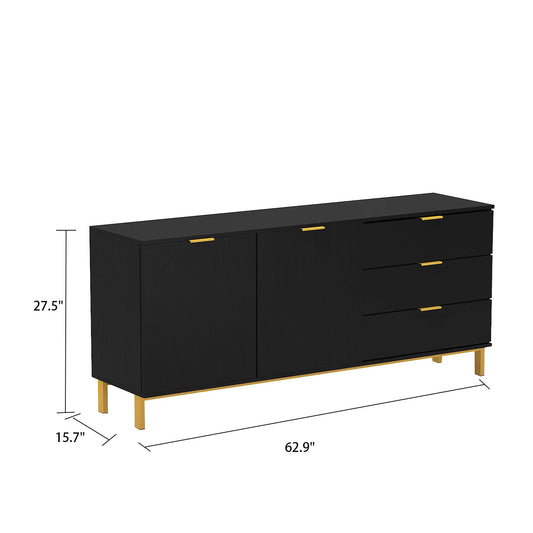 WIAWG 62.9" TV Console Table TV Stand Cabinet with Drawers for Living Room Black