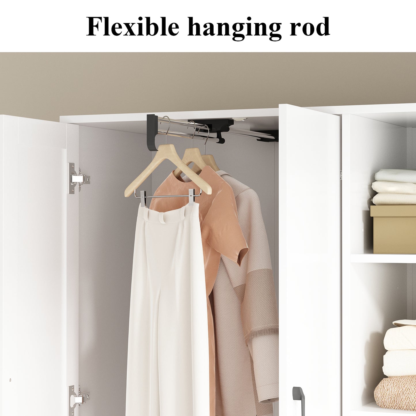 Wiawg 2 Door Wardrobe Armoire,Mirrored Closet Storage with Drawers and Shelves,White
