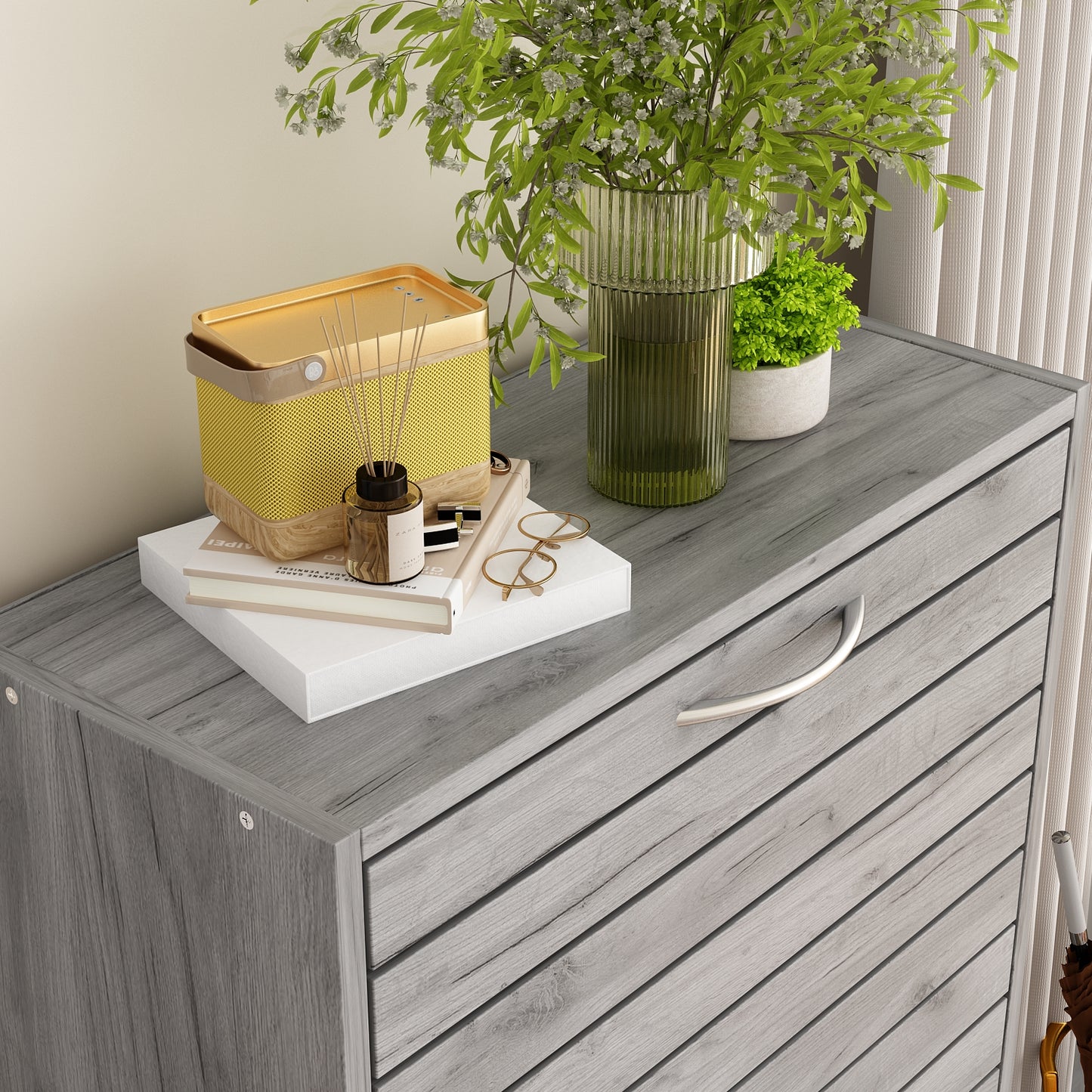 WIAWG Shoe Cabinet Wood Shoe Rack Storage Cupboard with 3 Tilt-out Doors Gray