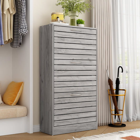 WIAWG Shoe Cabinet Wood Shoe Rack Storage Cupboard with 3 Tilt-out Doors Gray