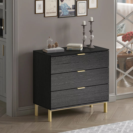 WIAWG 3 Drawer Wood Side Console Dresser End Table Cabinet Chest for Living Room Bedroom Black 31.1"