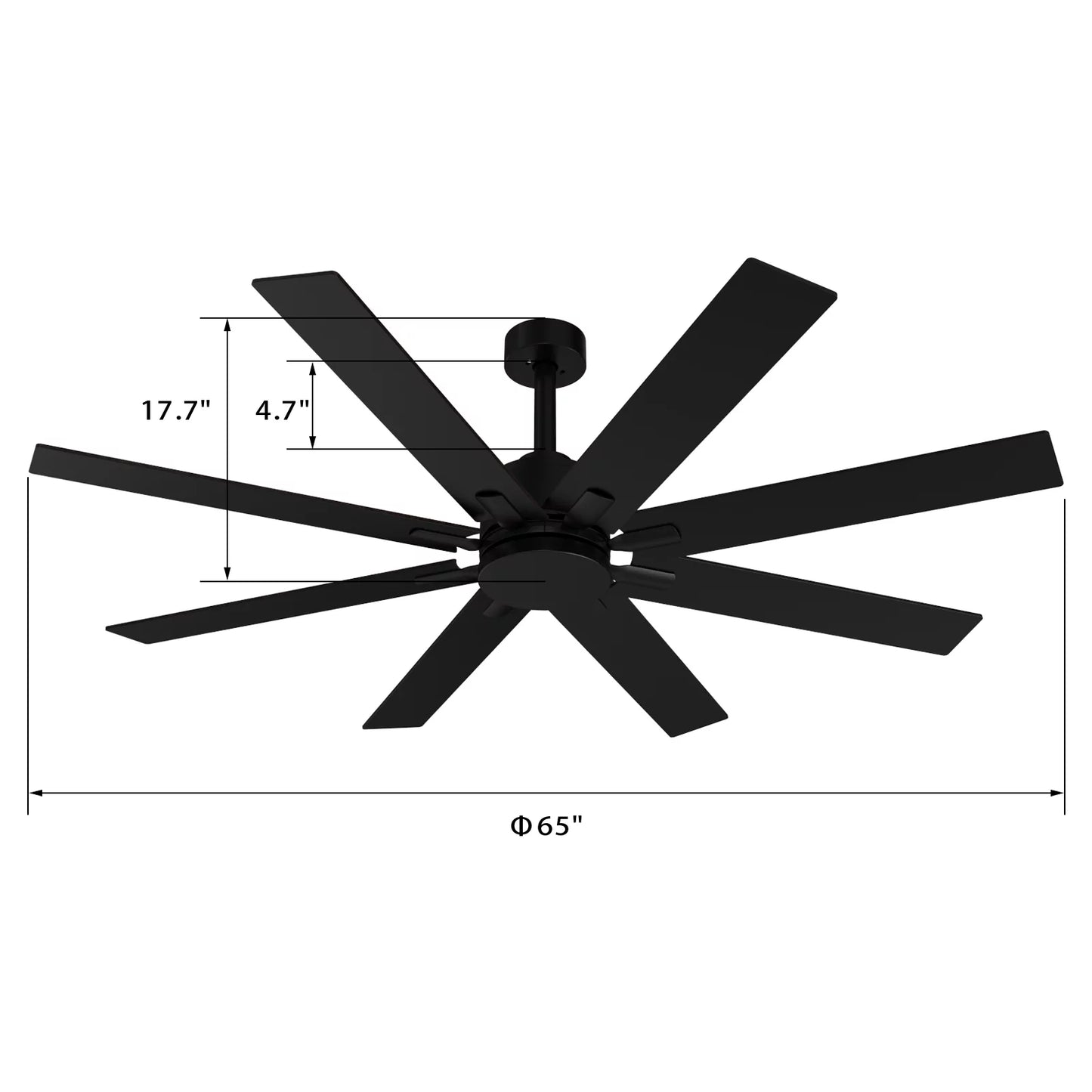 WIAWG 65" Ceiling Fan with 5 Reversible Blades Matte Black