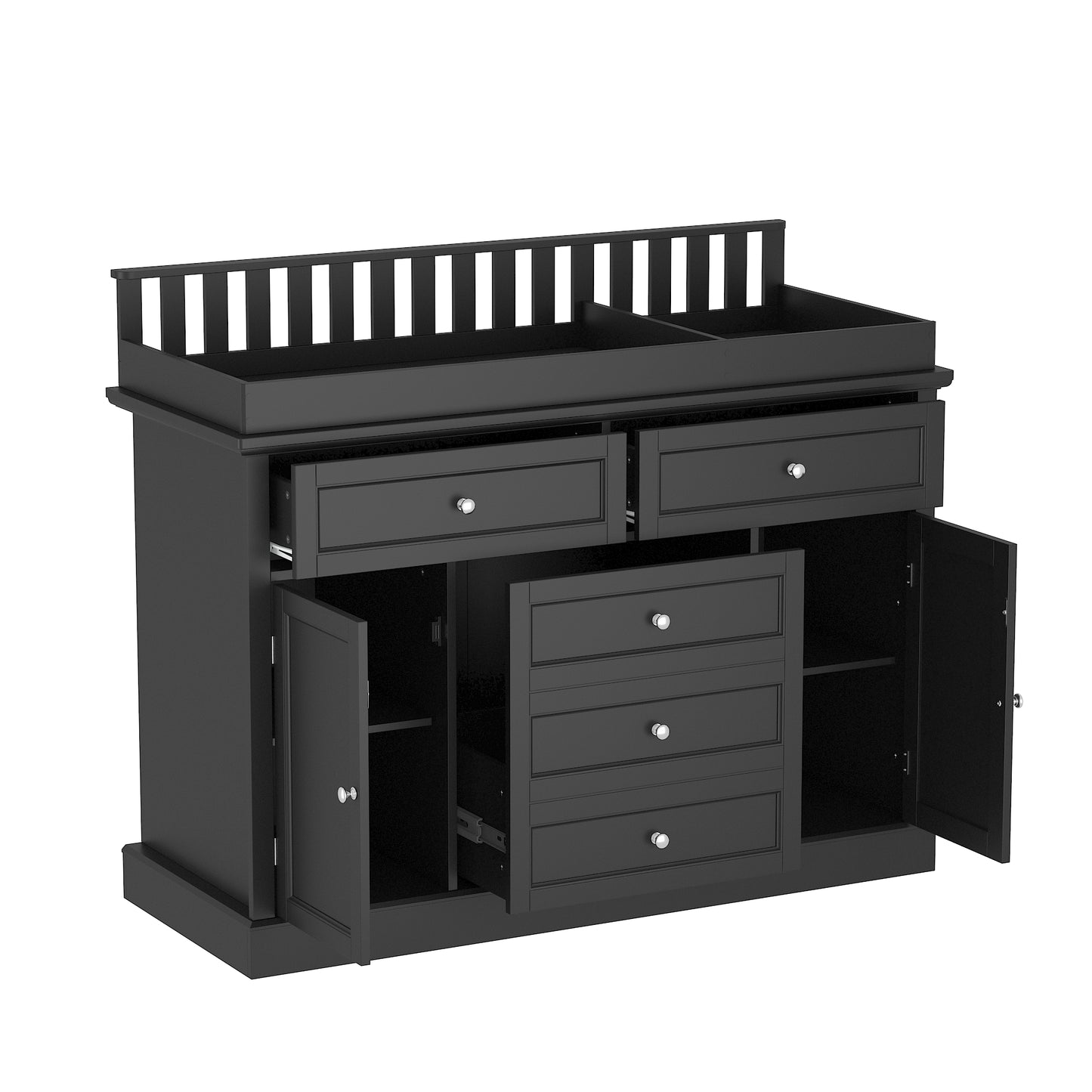 WIAWG Nursery Dresser with Changing Table Top, 46" W Baby Dresser with 2 Drawers,Storage Organize Station for Nursery and Baby Bedroom,Black