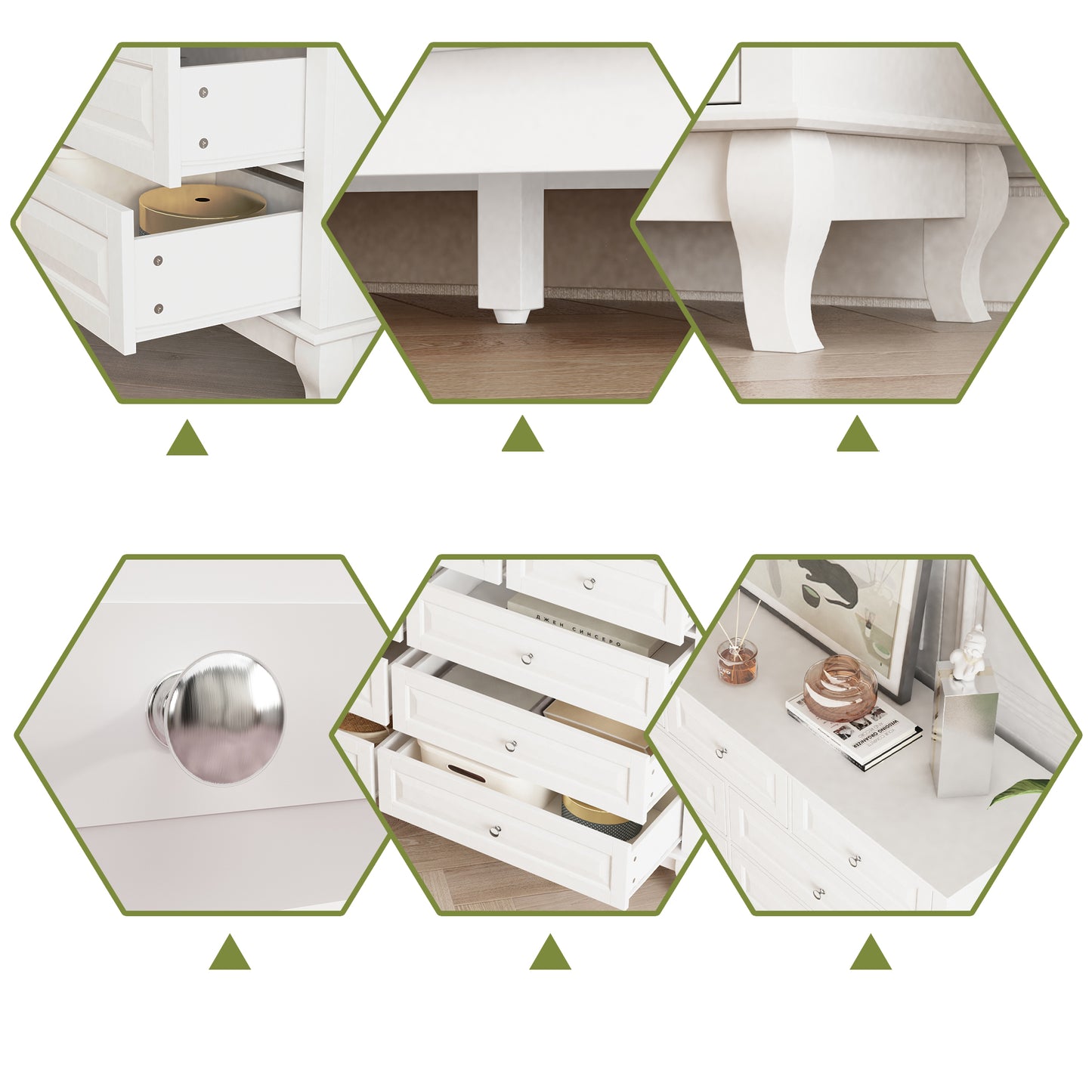 WIawg 9 Drawer Dresser with Carved Drawer Fronts & Solid Legs, 55.1" L White Modern Wood Storage Chest of Drawers for Bedroom, Living Room & Fitting Room