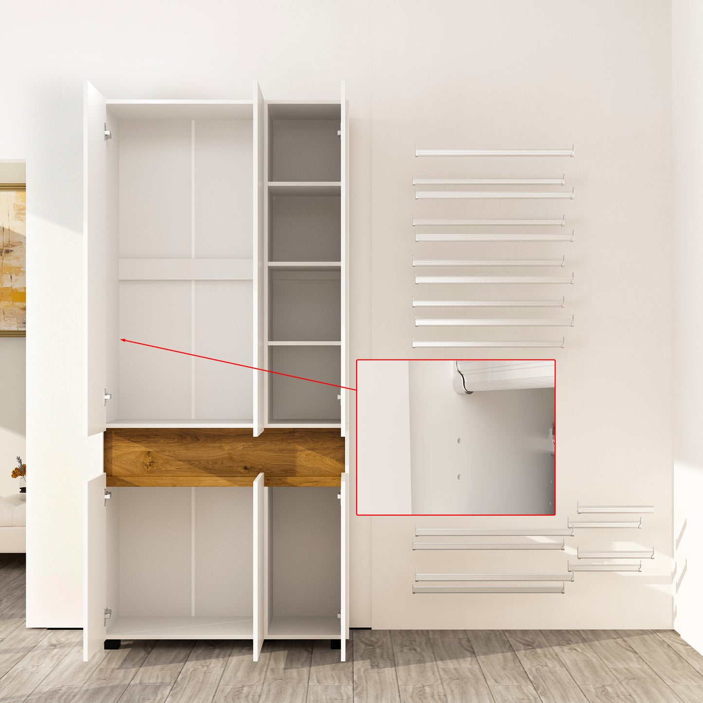 WIAWG Shoe Cabinet with Adjustable Rods , Variable Storage Options for Entryway ,White