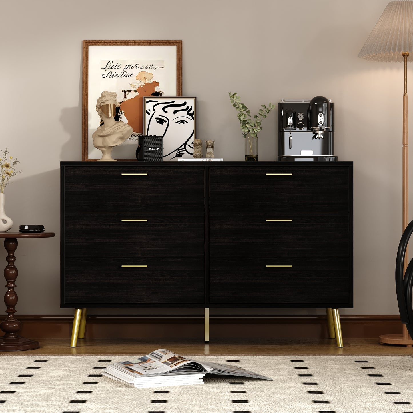 WIAWG 6 Drawer Double Dresser ,Sturdy Modern Dresser with Drawers for Closet,Living Room,Entryway, Black