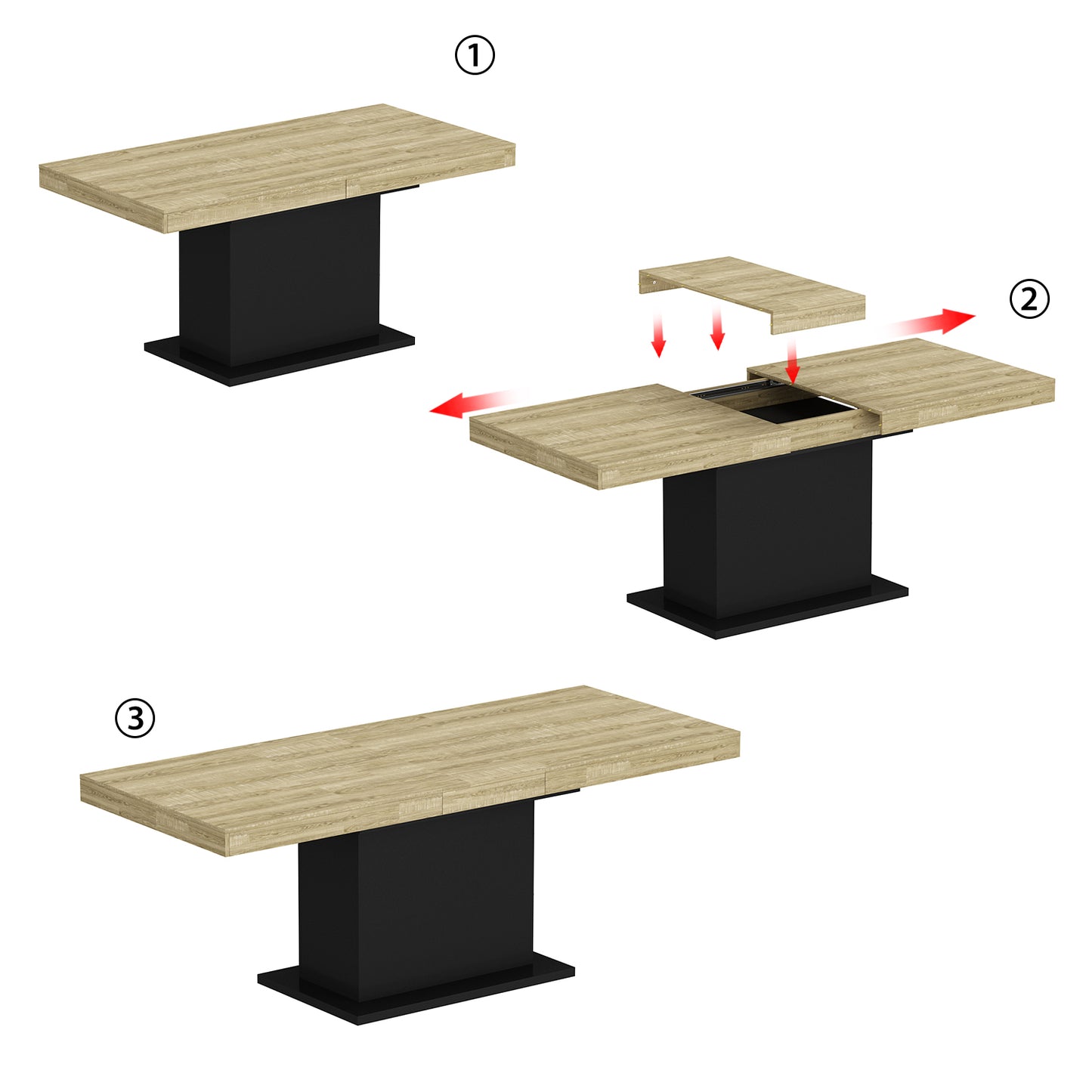 WIAWG Extendable Dining Table,63-78.7" Wide, Oak & Black