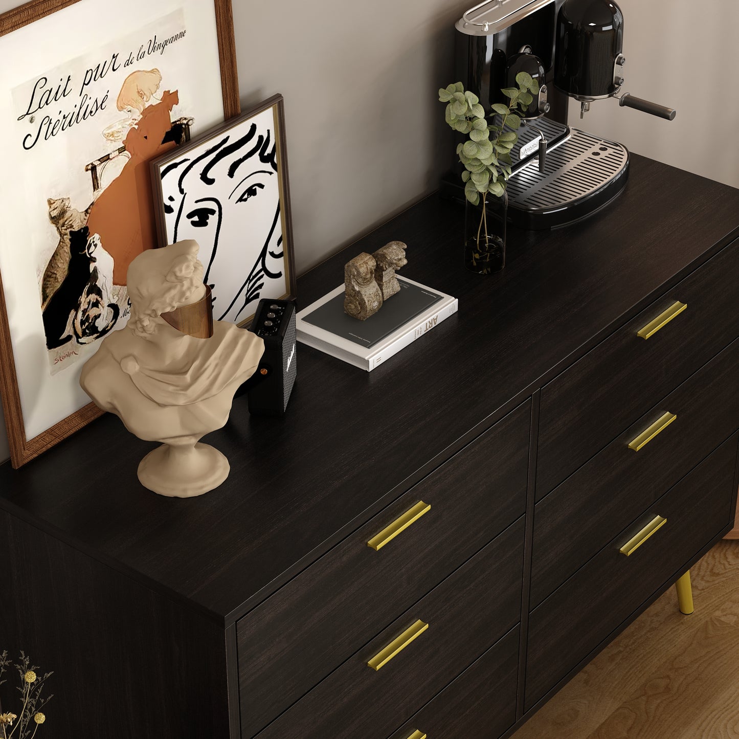 WIAWG 6 Drawer Double Dresser ,Sturdy Modern Dresser with Drawers for Closet,Living Room,Entryway, Black