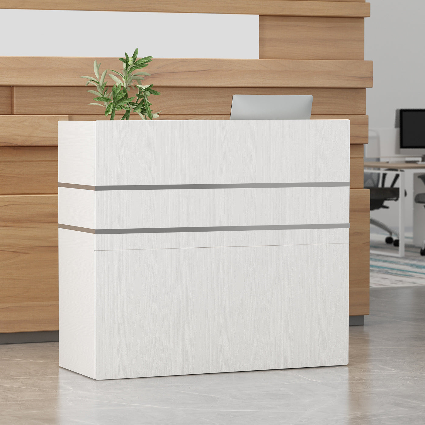 WIAWG Office Reception Desk with Counter, Modern Reception Station with Drawer, White