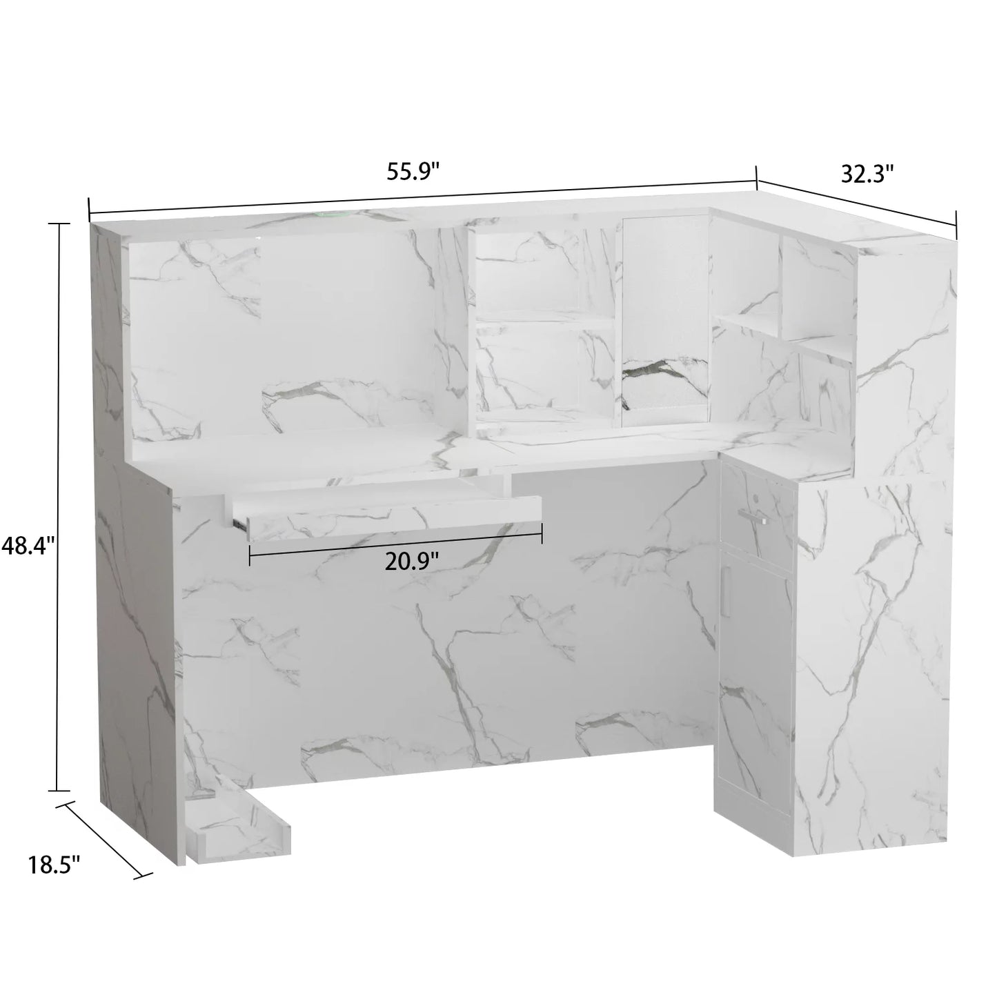 WIAWG 55.9" Reception Desk for Office/Salon Wooden L Shaped Reception Station with Drawer Marble White