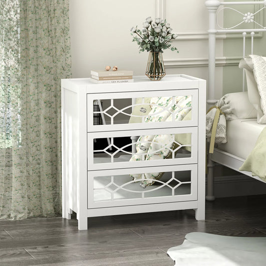 WIAWG White Mirrored Nightstand Besides End Table for Bedroom/Living Room Wood 26"