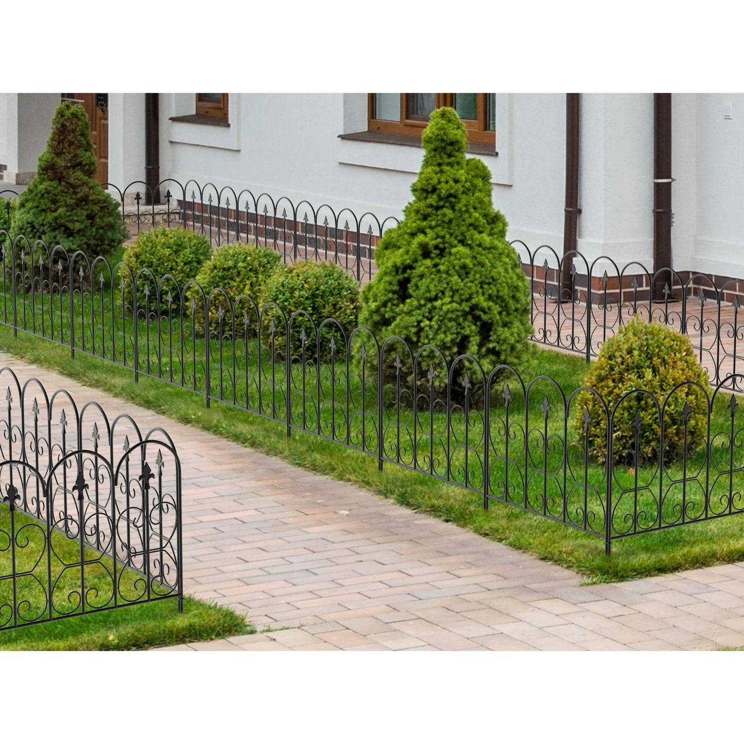 Garden Fence 24inx32in Outdoor Decorative Fencing Landscape Wire Fencing Folding Wire Patio Border Edge Section Fences Flower Bed Animal Barrier Décor Picket Black Rustproof Panels, 10 Panels