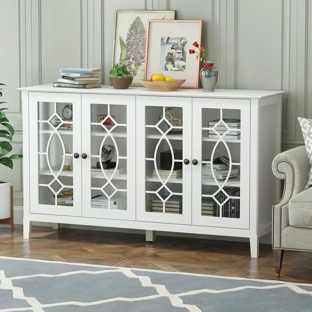 WIAWG Entertainment Center White TV Stand Cabinet Sideboard with Glass Door