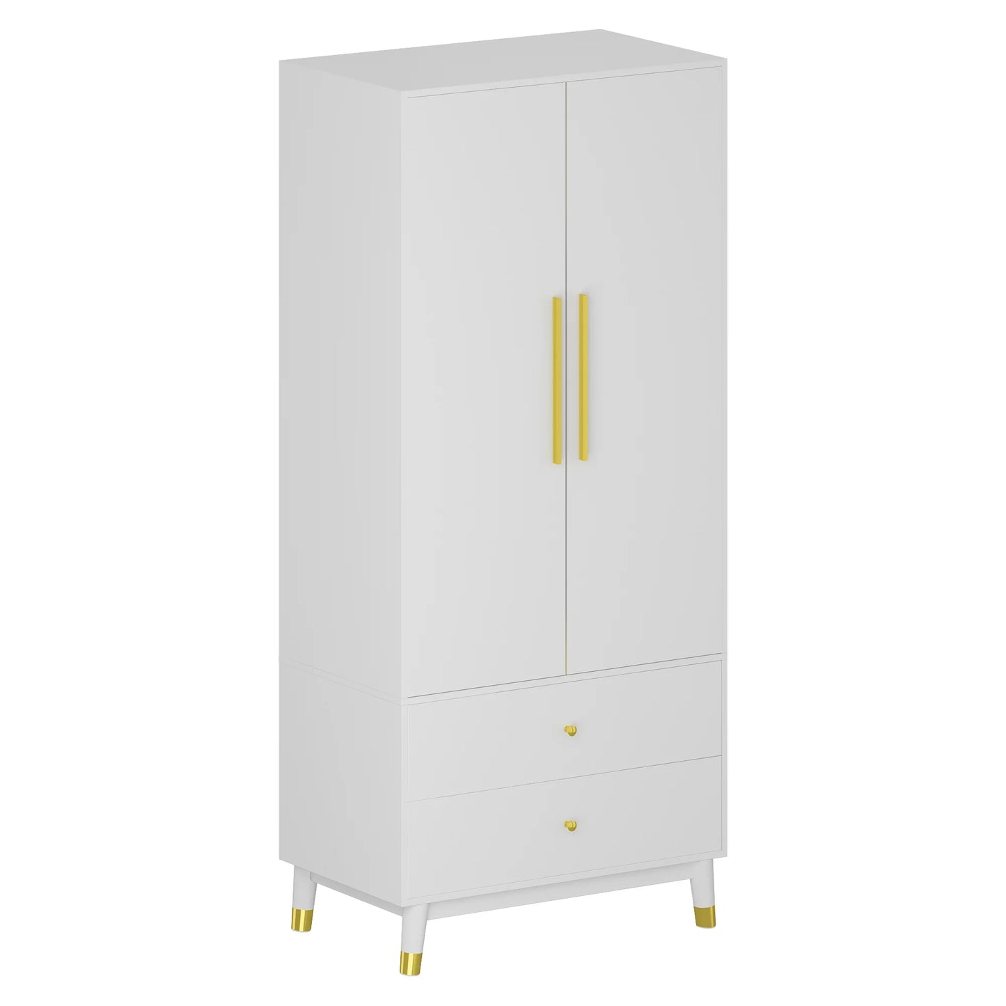 WIAWG 2 Door Wardrobe Storage Cabinet, 71" H Wooden Armoire with Drawers and Hanging Rod for Bedroom, White