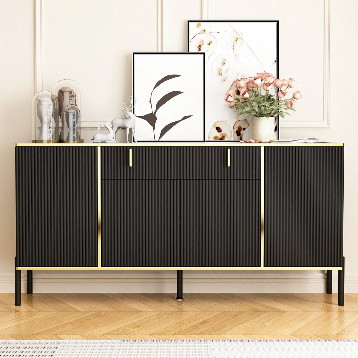 WIAWG Buffet Sideboard Storage Cabinet with Drawer and Pop-Up Doors for Living Room,Black