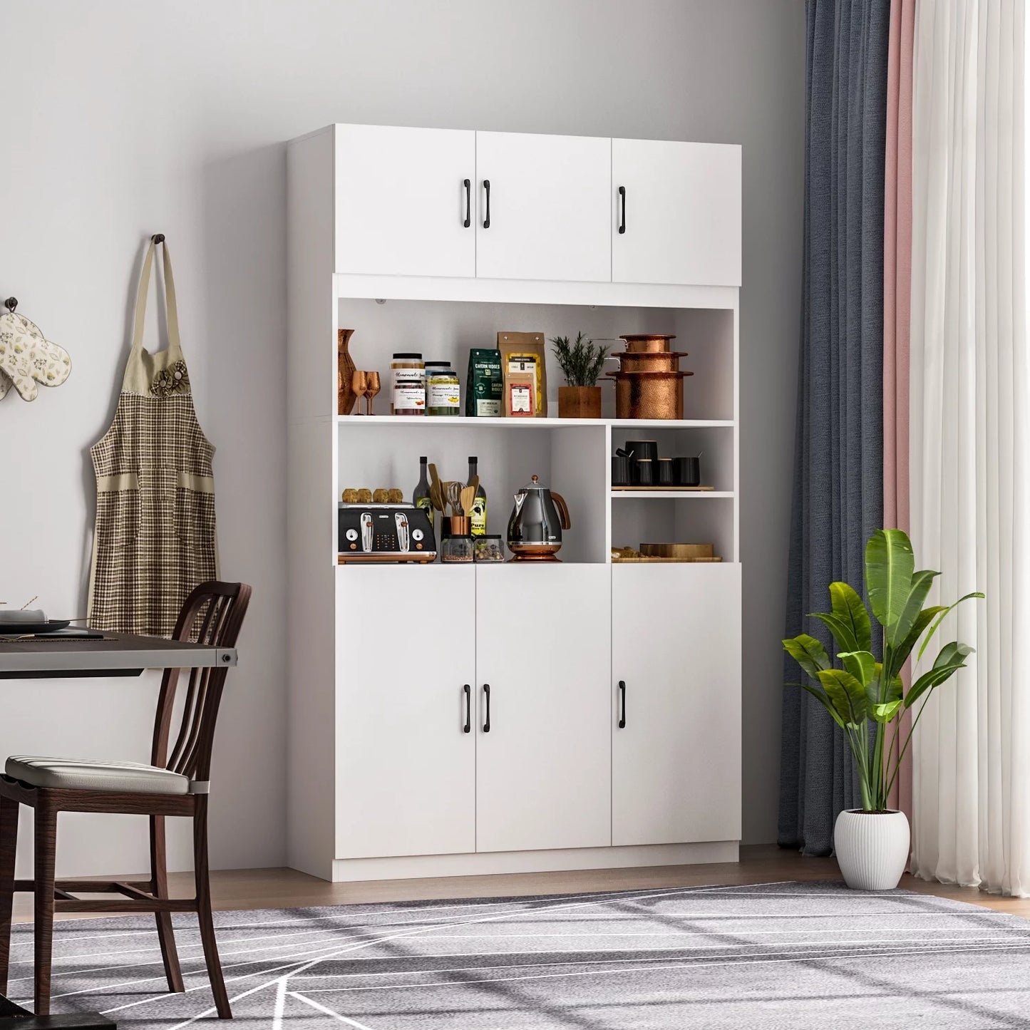 WIAWG Kitchen Hutch Cabinet, Buffet Storage Cabinet with Open Shelve for Dining Room, White