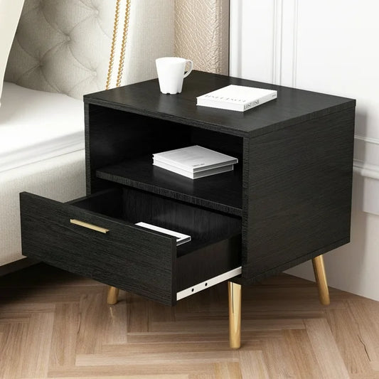 Nightstand with 1 Drawer & 1 Open Shelf, Bedside Table for Bedroom Living Room, Black