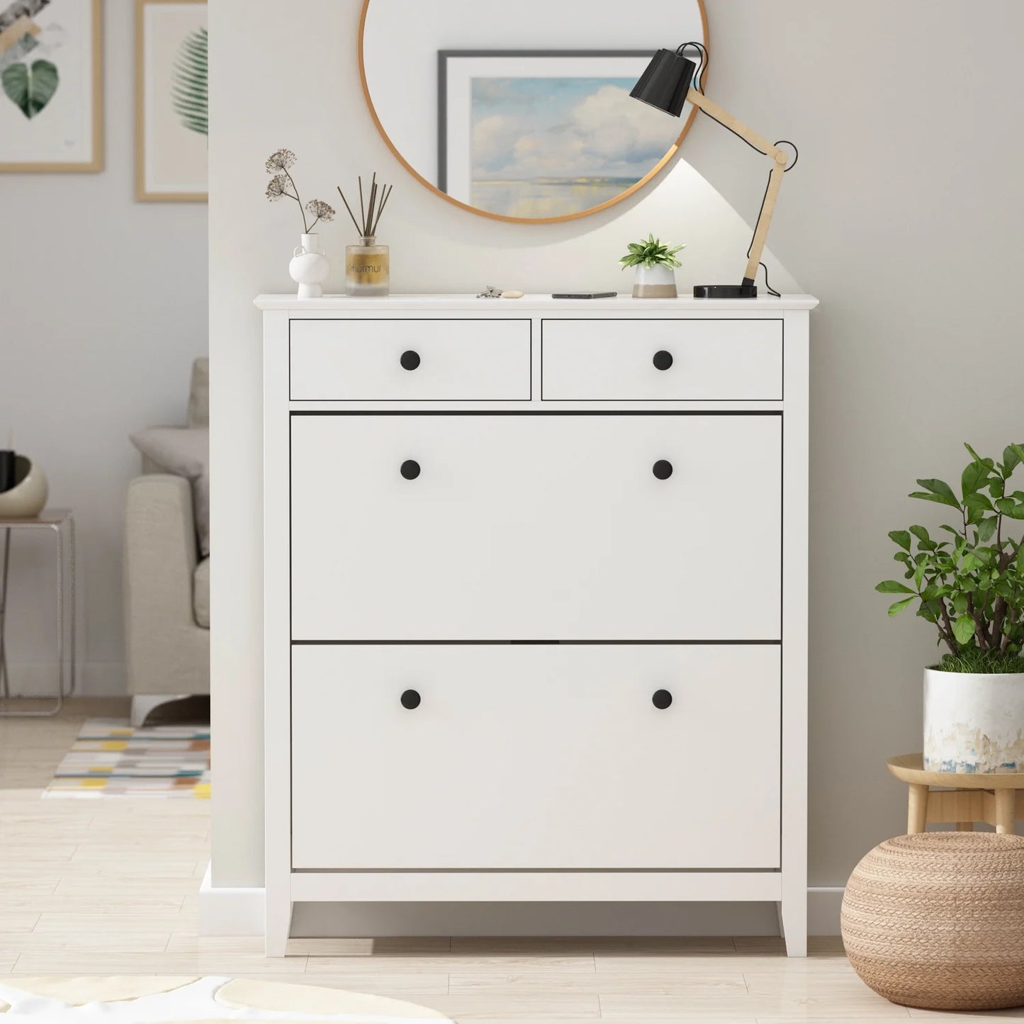 WIAWG Shoe Storage Cabinet with 2 Drawers White