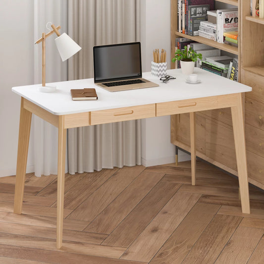 WIAWG Modern Office Desk with Drawer, Simple Computer Table in Home Painted, White