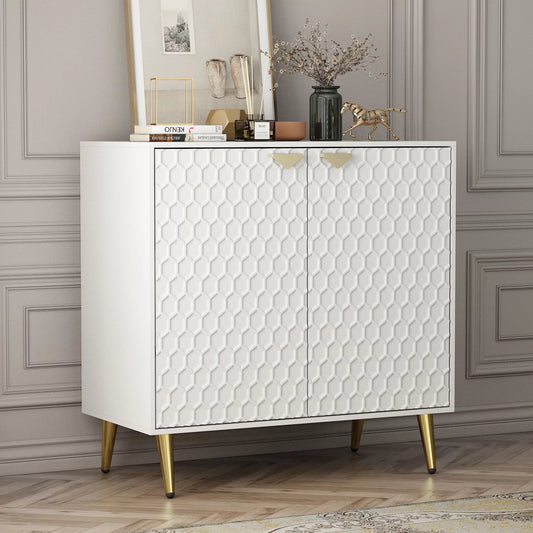 WIAWG Modern 2-Door Accent Table Buffet Cabinet with Metal Legs White 31.6"