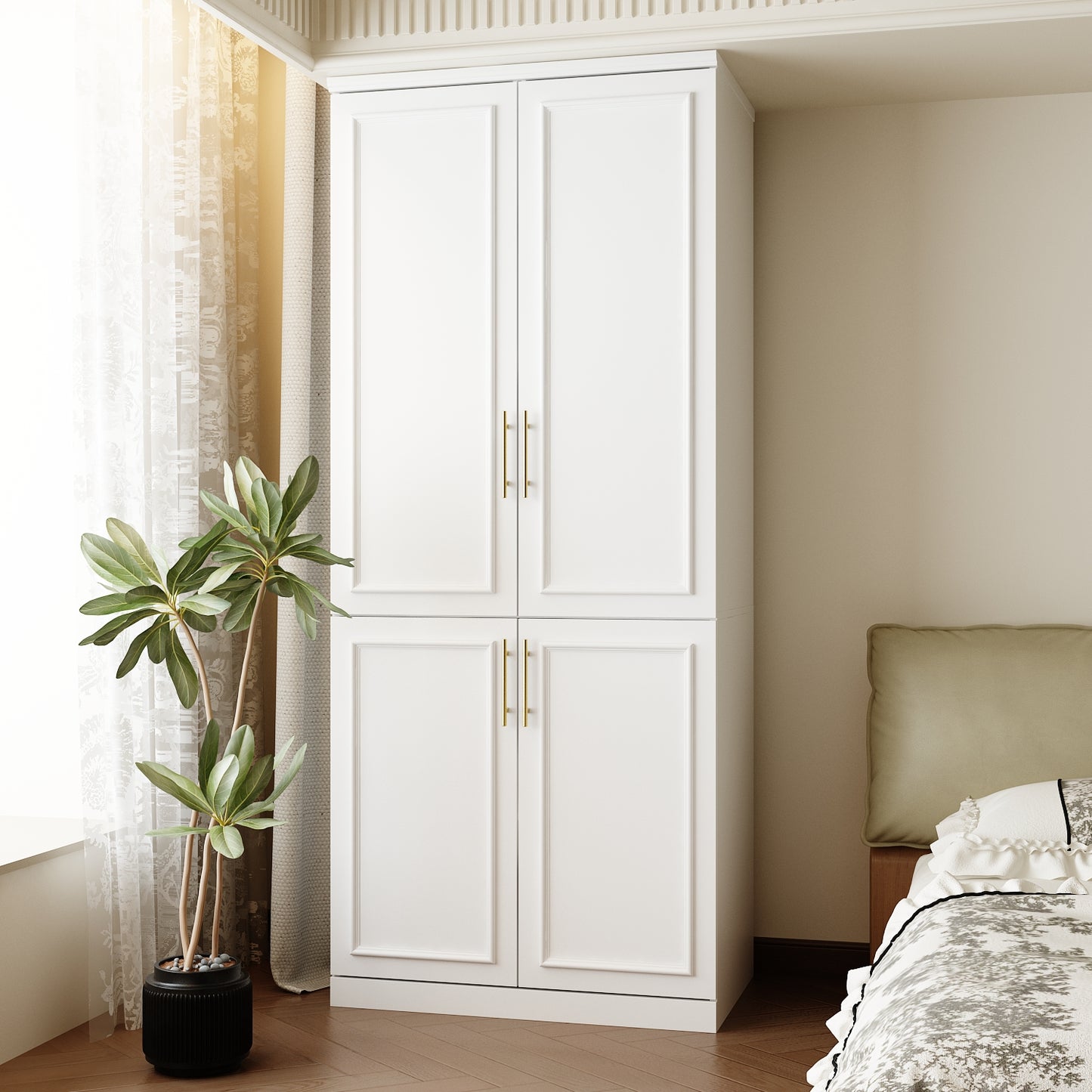 WIAWG 74.5"H 2 Door Clothing Armoire Wardrobe Closet with Hanging Rod