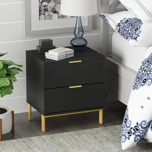 WIAWG Modern Nightstand with Drawer End Table for Bedroom with Metal Frame Black