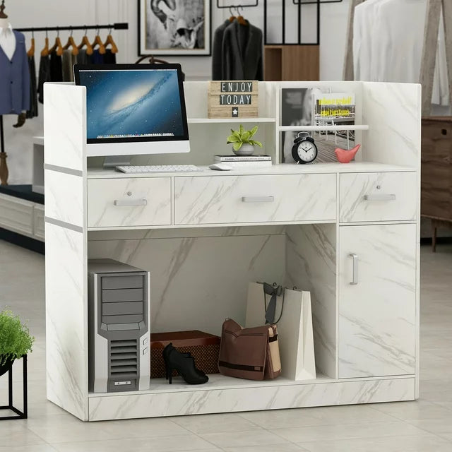 Reception Station with Counter, Office Register Stand Reception Area with Drawers, Vein