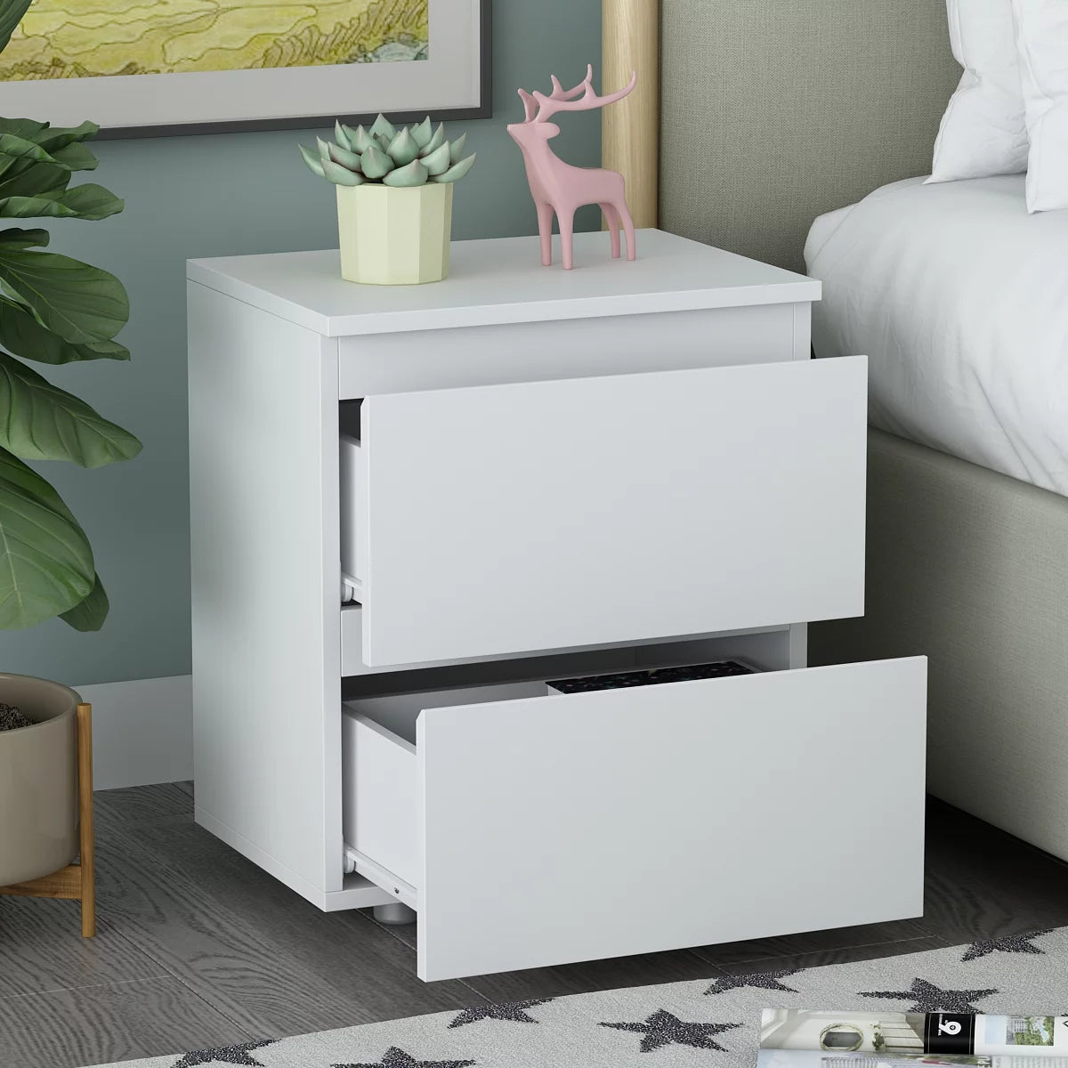 Bedside Table with 2 Drawers Side End Table Sofa Table for Living Room Bedroom White