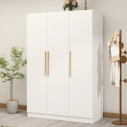 WIAWG Wardrobe Armoire, 3 Door Large Modern Closet Storage Cabinet for Bedroom w/Metal Handle, White