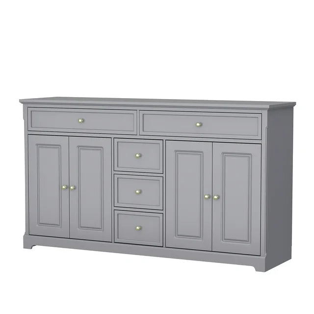 WIAWG Dresser with 5 Drawers, 4-Door Accent Sideboard Buffet, 59.1" Wide, Gray