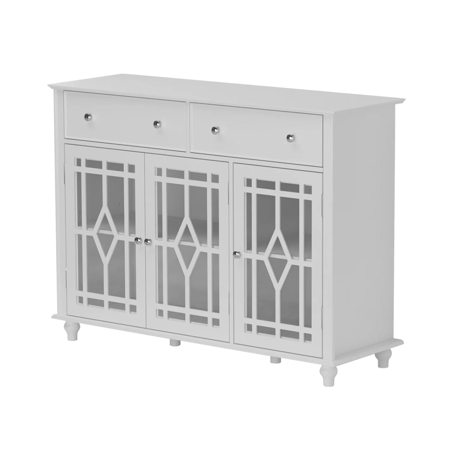 WIAWG Sideboard Buffet with Glass Door and Adjustable Shelf, 3-Door Accent Storage Cabinet with Drawers for Entryway Living Room White 47.2"