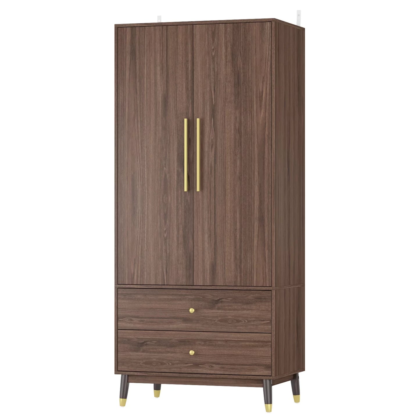 WIAWG 2 Door Wardrobe Storage Cabinet, 71" H Wooden Armoire with Drawers and Hanging Rod for Bedroom, Brown