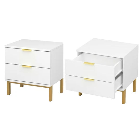 WIAWG Modern Nightstand Set of 2 for Bedroom/Living Room 2 Drawer End Table with Metal Handles White