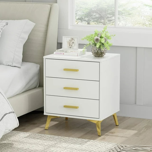 WIAWG Nightstand with 3 Drawers, End Side Table for Bedroom Living Room, White