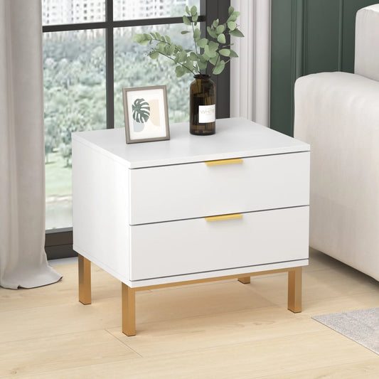 WIAWG Modern Nightstand for Bedroom/Living Room 2 Drawer End Table with Metal Handles White