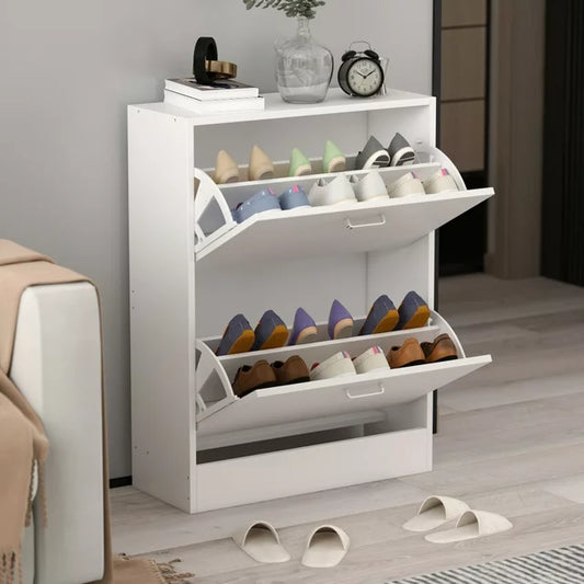 WIAWG 23.6" Modern Shoe Cabinet with 2 Drawers for Entryway Wood White