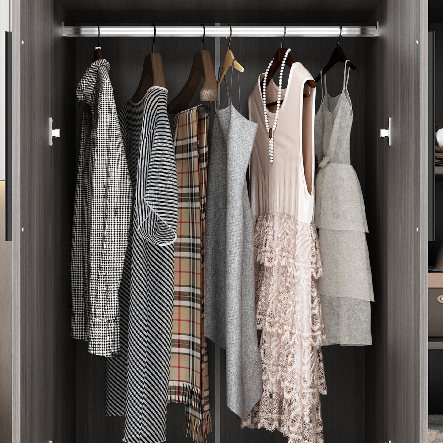 WIAWG 3-Door Large Wardrobe Armoire Closet with 3 Doors,Wardrobe Cabinet for Hanging Clothes for Bedroom,Brow