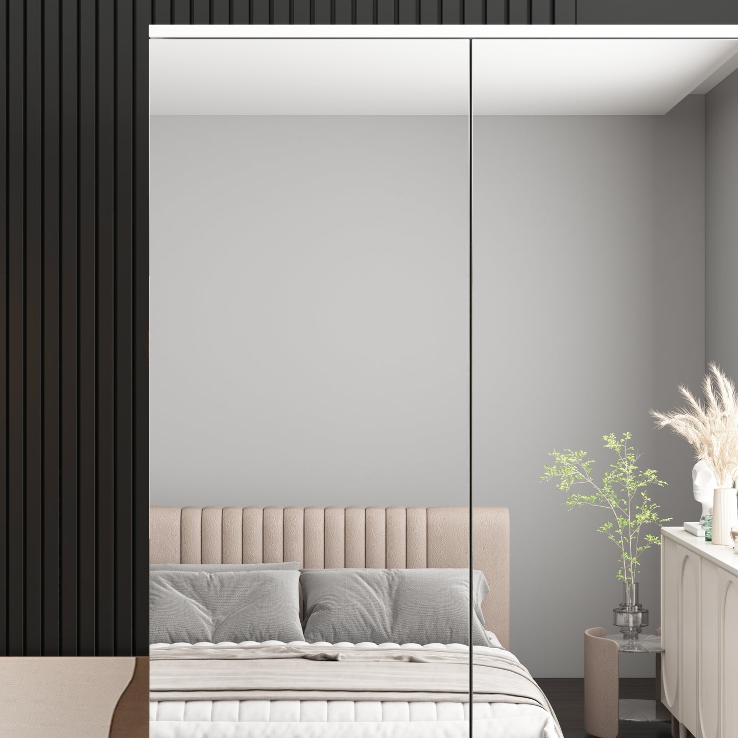 Wardrobe with Mirror Doors, White Bedroom Armoire with 2 Drawers, Hanging Rod, Mirrored Closet Modern Clothes Storage Cabinet for Guest Room Cloakroom, 31.5”W x 19.7”D x 70.9”H