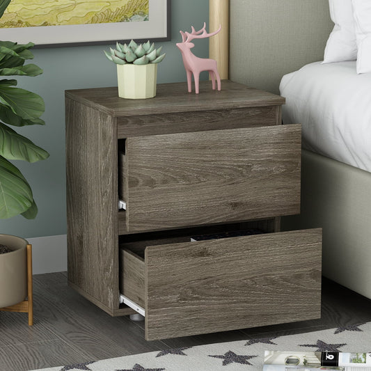 Bedside Table with 2 Drawers Side End Table Sofa Table for Living Room Bedroom Brown