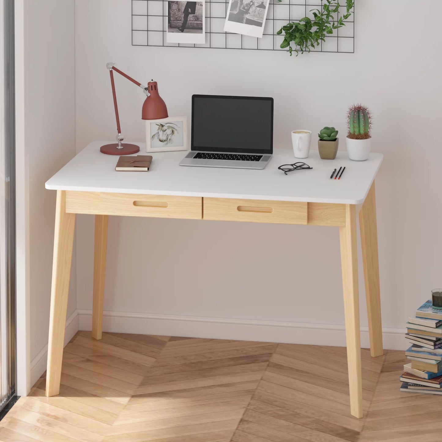 WIAWG 39.4" Modern Writing Desk with Drawers Workstation Table for Home Office White