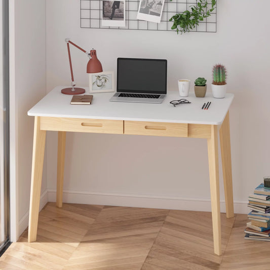 WIAWG 39.4" Modern Writing Desk with Drawers Workstation Table for Home Office White