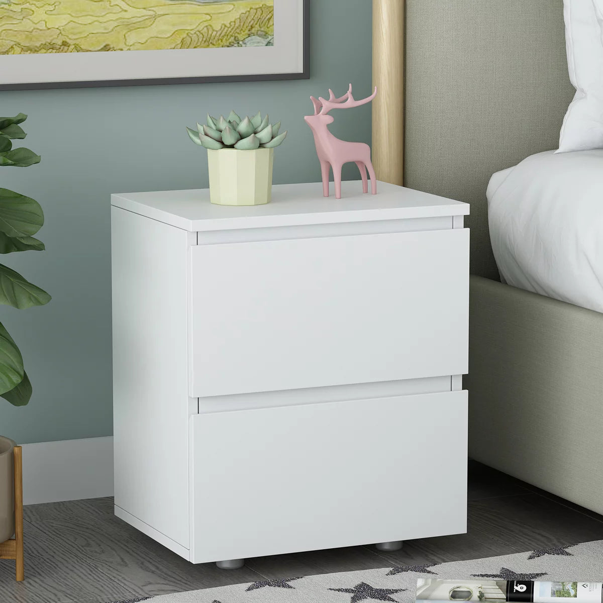 WIAWG Modern Side Table with Drawers Wooden Nightstand for Bedroom Living Room White