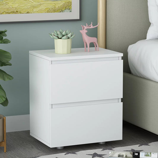 WIAWG Modern Side Table with Drawers Wooden Nightstand for Bedroom Living Room White